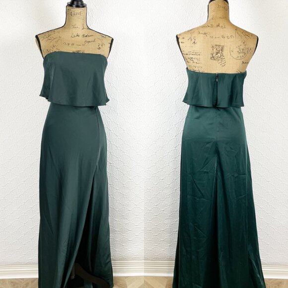 NWOT Lulus Alluring Behavior Emerald Green Satin Strapless Maxi Dress - Picture 1 of 4